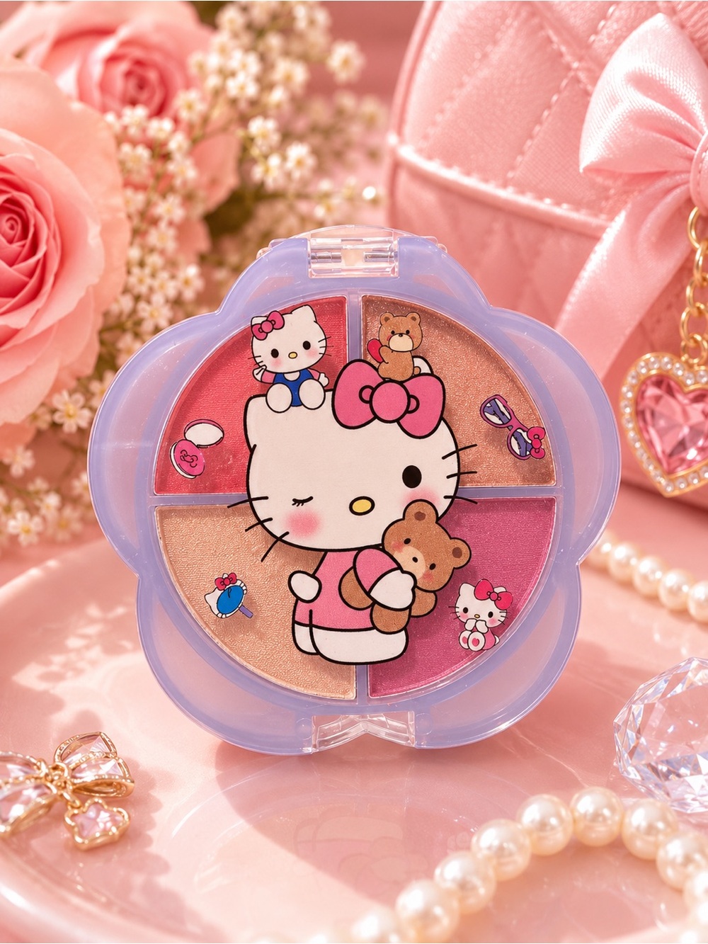 Hello Kitty Floral Compact Blush Palette - Pink, Peach, Gold